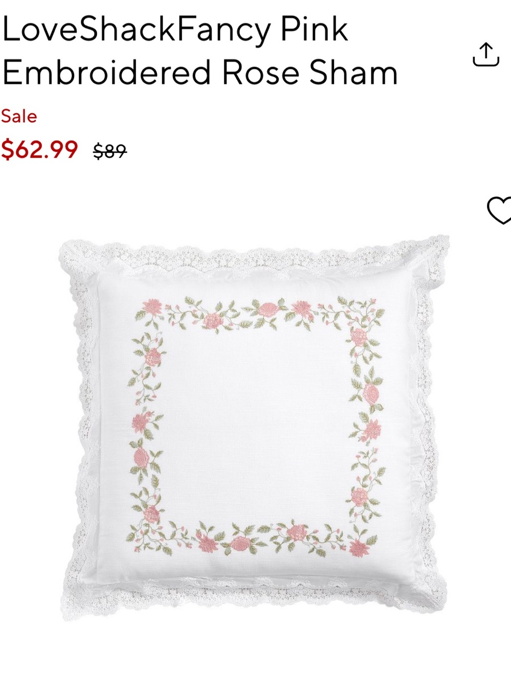 LoveShackFancy x Pottery Barn Embroidered Rose Euro Sham